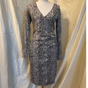 BANANA REPUBLIC  FAUX WRAP DRESS BLACK AND WHITE PRINT SMALL NWOT